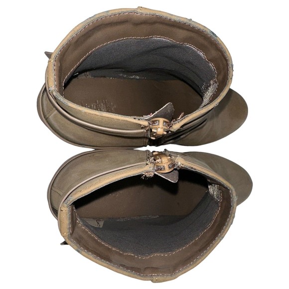 Suede Brown Heeled Strappy Buckle Zippered Womens 8 Ankle Boots Booties - Picture 2 of 14